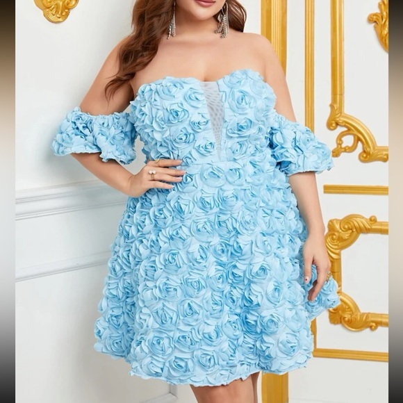 Luxe off shoulder floral appliqué min dress - Picture 1 of 6